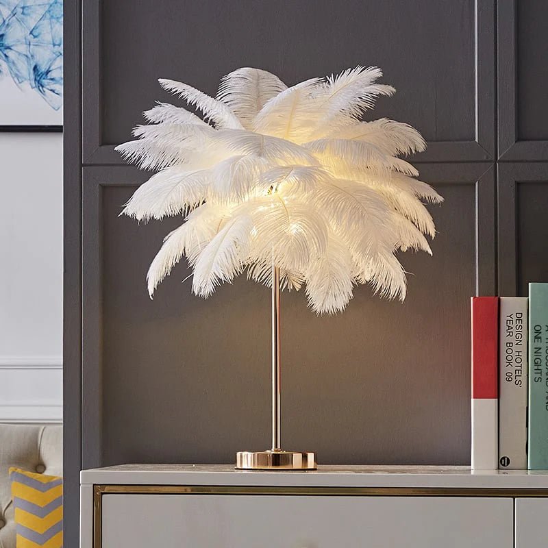 ArtDeco Feather Złota Lampa Stołowa – Styl Retro w Nowoczesnej Formie 3