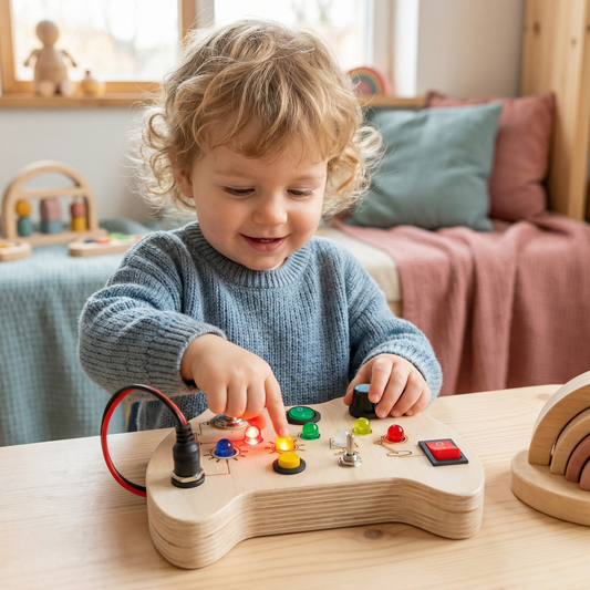 Drewniana Tablica Sensoryczna LED – Interaktywna Zabawka Edukacyjna Dla 3-6 Latka 0