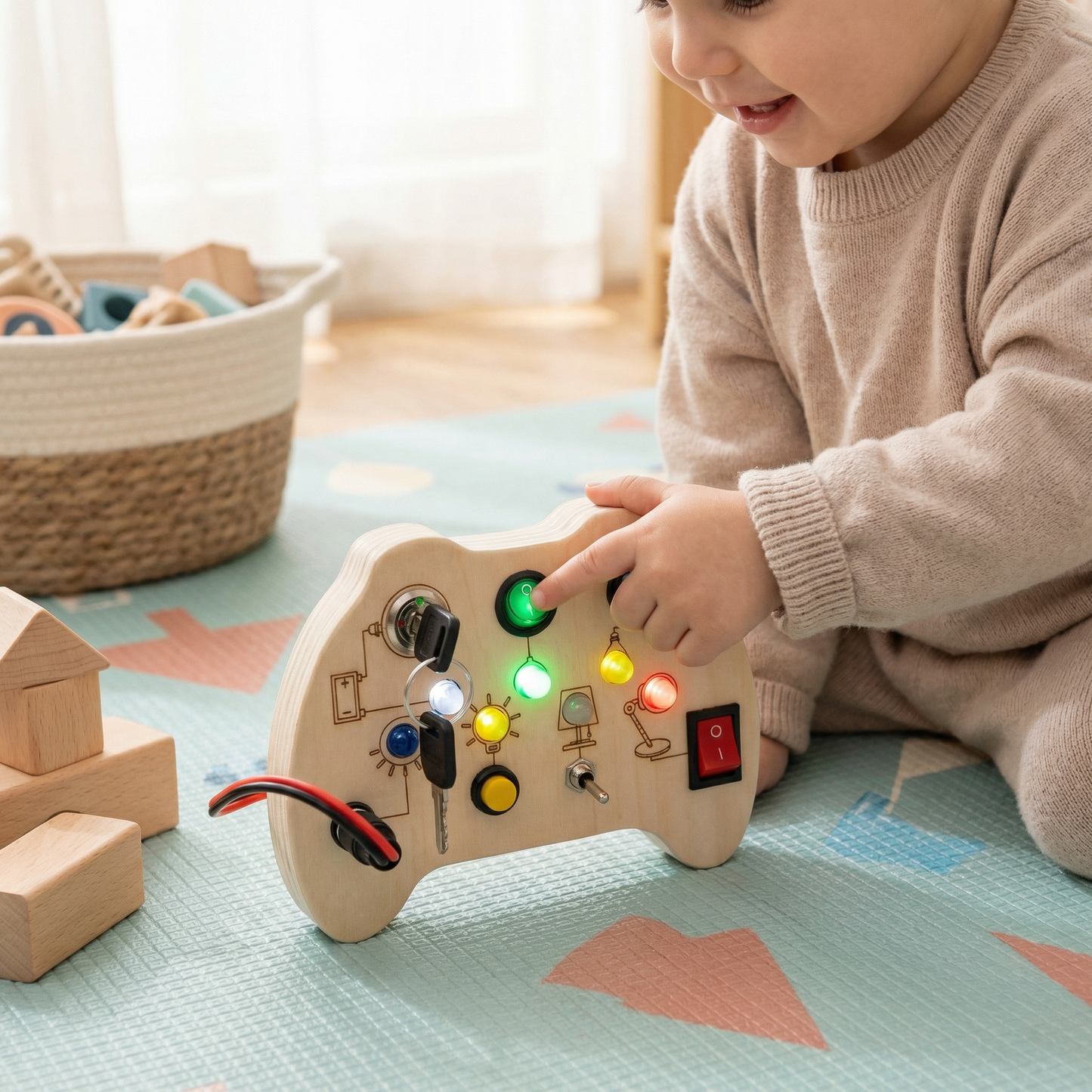 Drewniana Tablica Sensoryczna LED – Interaktywna Zabawka Edukacyjna Dla 3-6 Latka 1