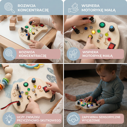 Drewniana Tablica Sensoryczna LED – Interaktywna Zabawka Edukacyjna Dla 3-6 Latka 4