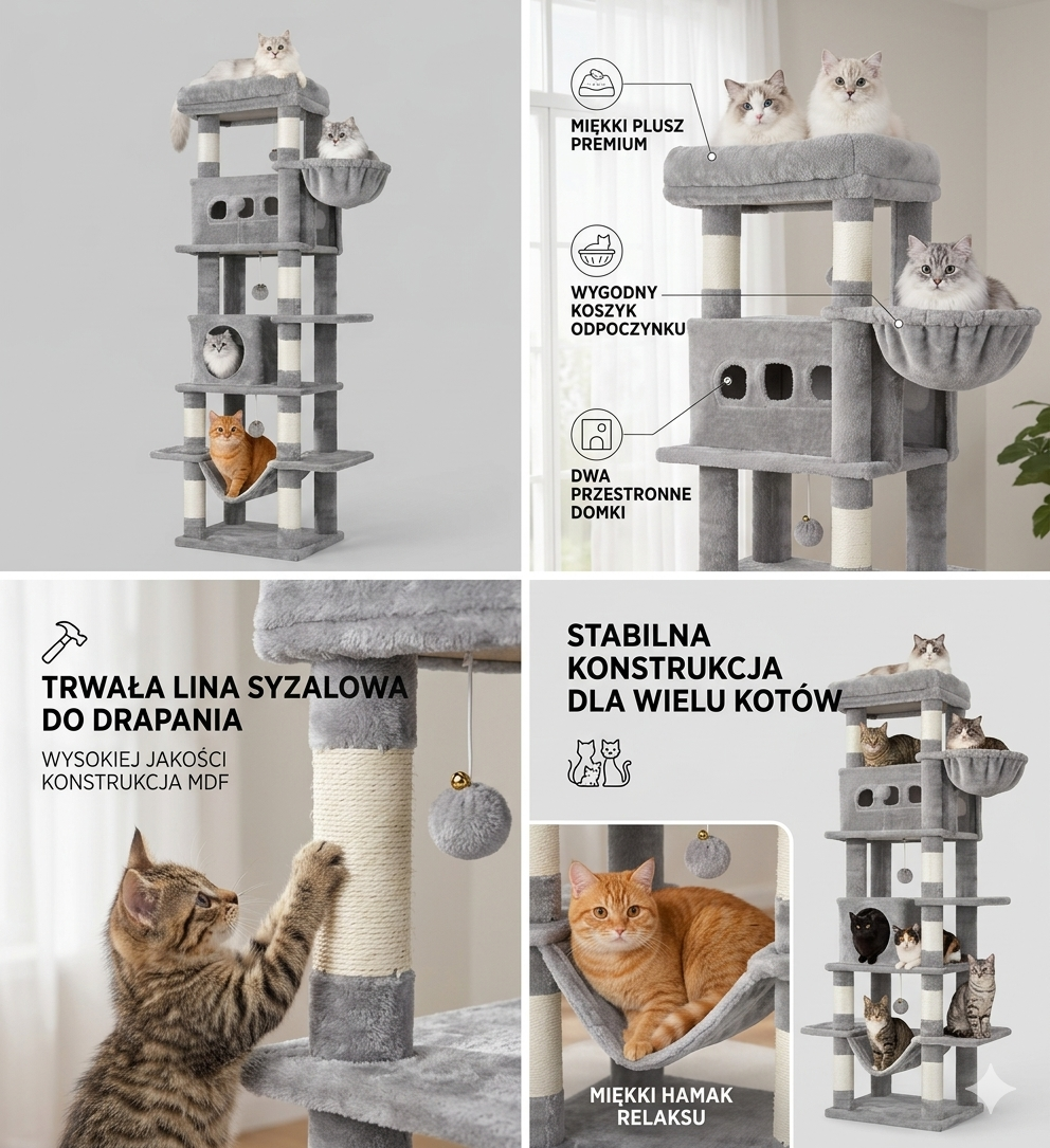 Luksusowy Drapak Wysoki dla Kota – Idealne Miejsce do Wspinaczki i Relaksu 2