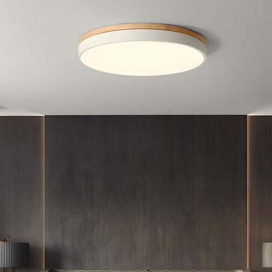 Okrągła Lampa Sufitowa Drewno-Biała – Nowoczesne Oświetlenie Do Twojego Wnętrza 1