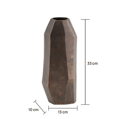 Rzeźbiony Metalowy Wazon Geometryczny – Unikalny Akcent Antycznego Brązu 3