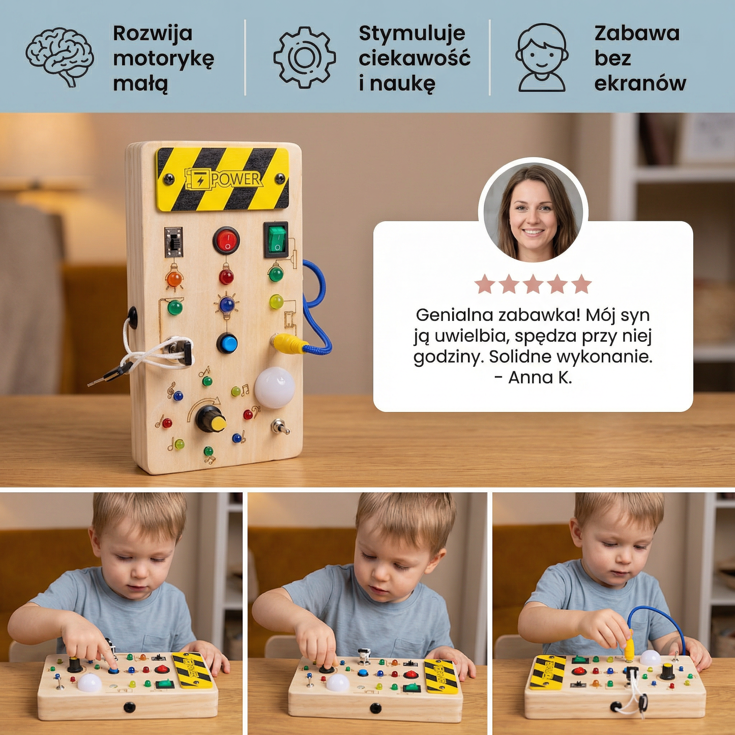 Tablica Sensoryczna Montessori z Drewna – Odkrywaj Świat Poprzez Zabawę 4