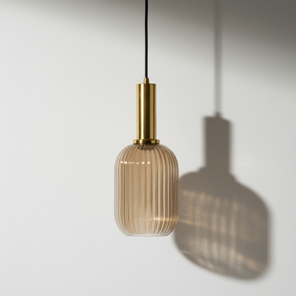 Lampa Wisząca Szklana Hued Prążkowana Vintage – Retro do Salonu