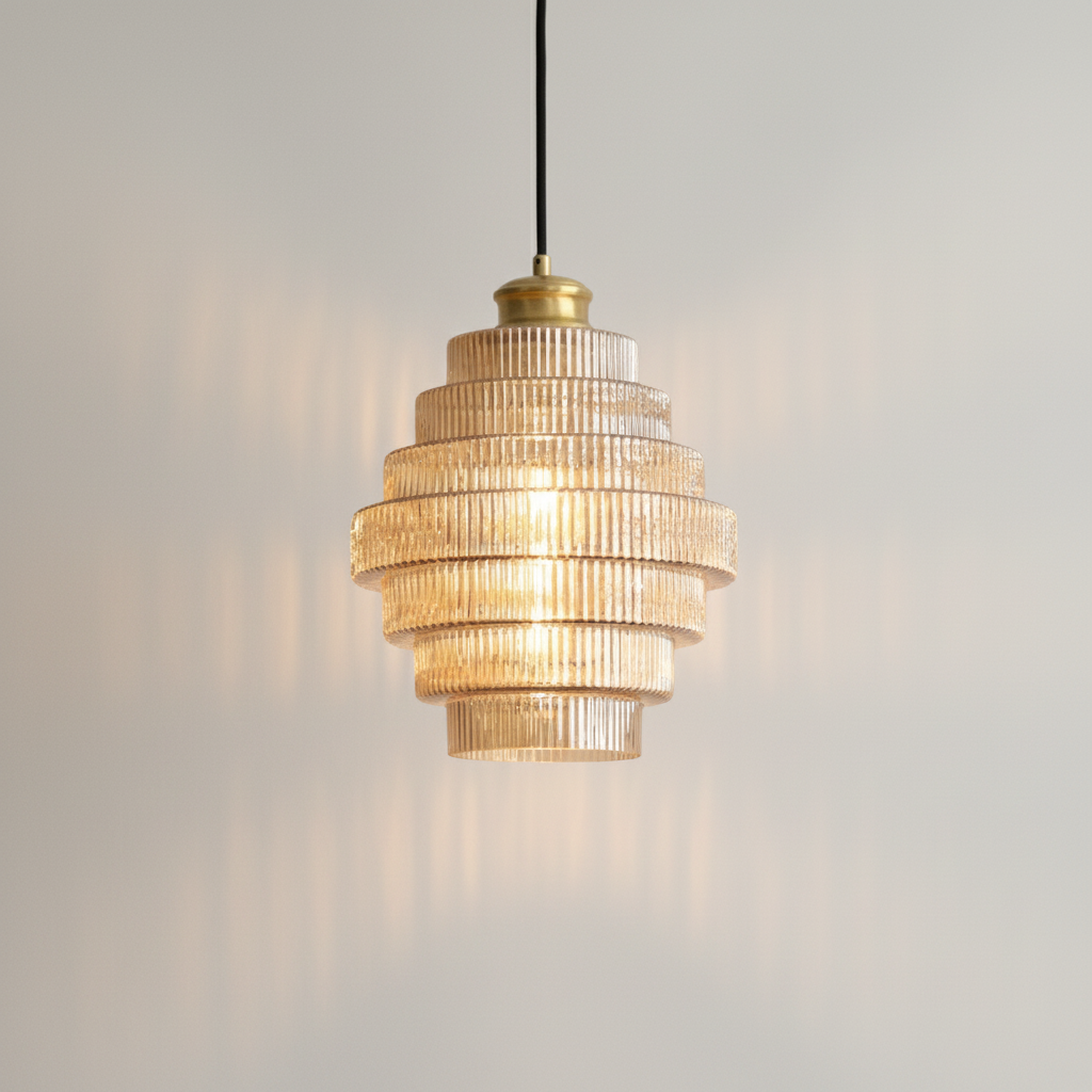 Lampa Wisząca Szklana Rib Retro – Przezroczysta Vintage do Salonu