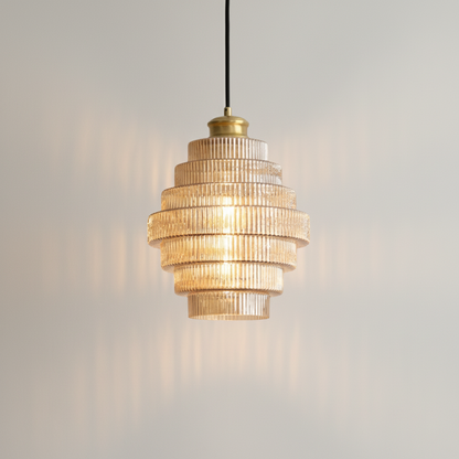 Lampa Wisząca Szklana Rib Retro – Przezroczysta Vintage do Salonu