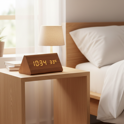 <strong>Woodsense Drewniany Zegar LED</strong> – <strong>Nowoczesny Design z Sterowaniem Głosowym</strong> 3